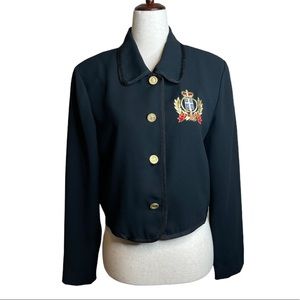 Vintage 90s Medallion Embroidered Crest Prep Cropped Bolero Jacket